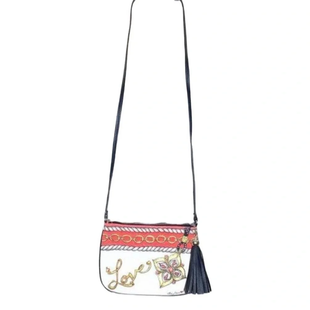 Brighton Glitter &Go Pouch Jewels Love Chain Print Tassel MiniCrossbody Bag NWOT